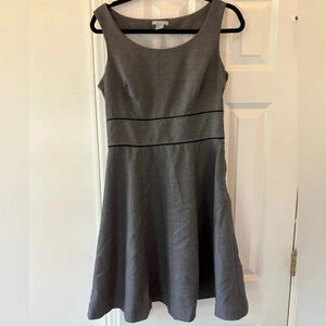 H&M Band Waist Gray Black Trim Flare Dress